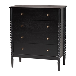 Baxton Studio Lucera Mid-Century Black Bobbin Wood 4-Drawer Chest